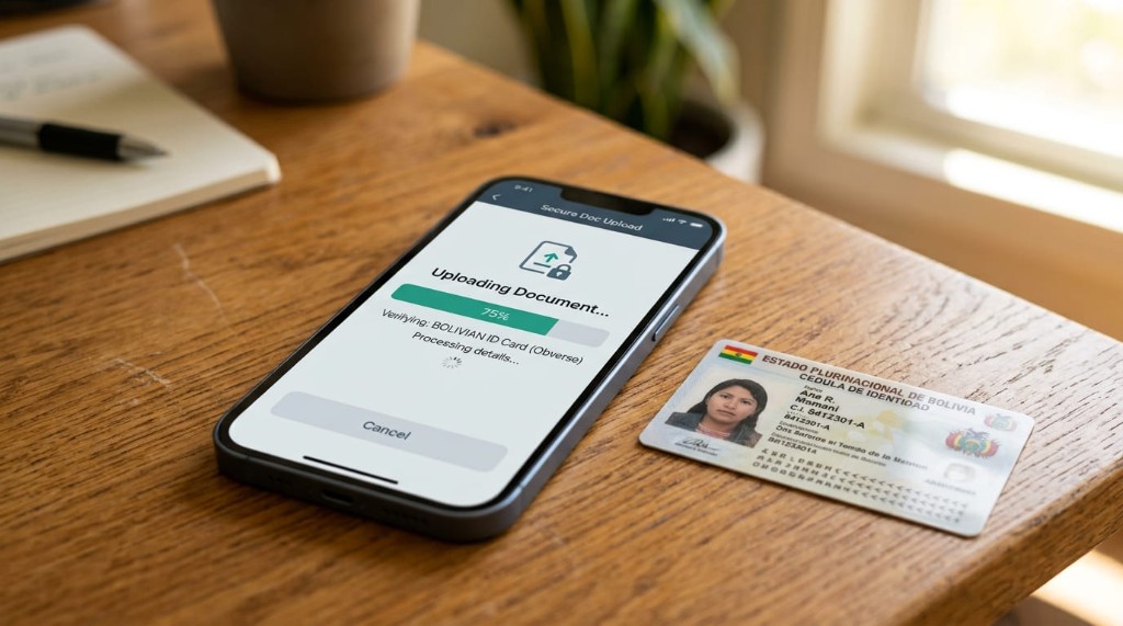Subida de la cédula boliviana en el formulario KYC de MiCasino
