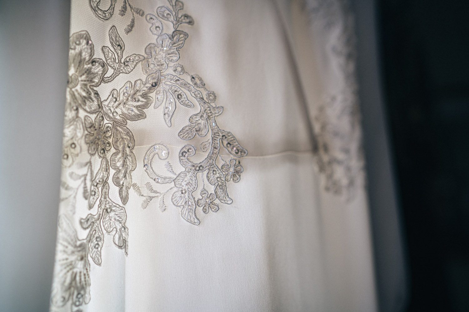 Lace and embellished details on wedding dress